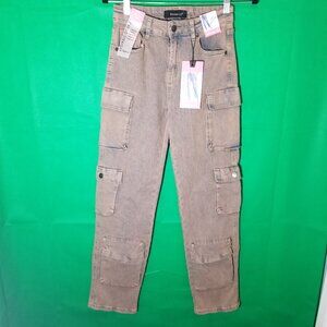 Between Us Cargo Straight Leg Jeans Size 3 Stretch Mud Color Multi Pockets NWT